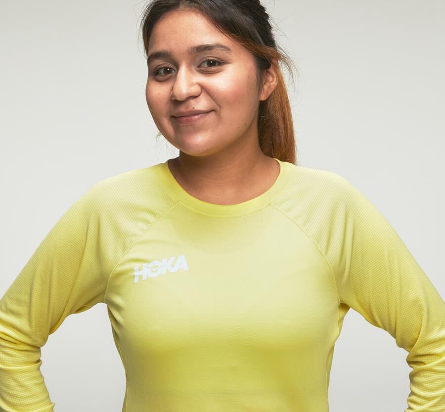 Top Hoka One One Mujer Amarillos - Performance Long Sleeve - AHXK73921